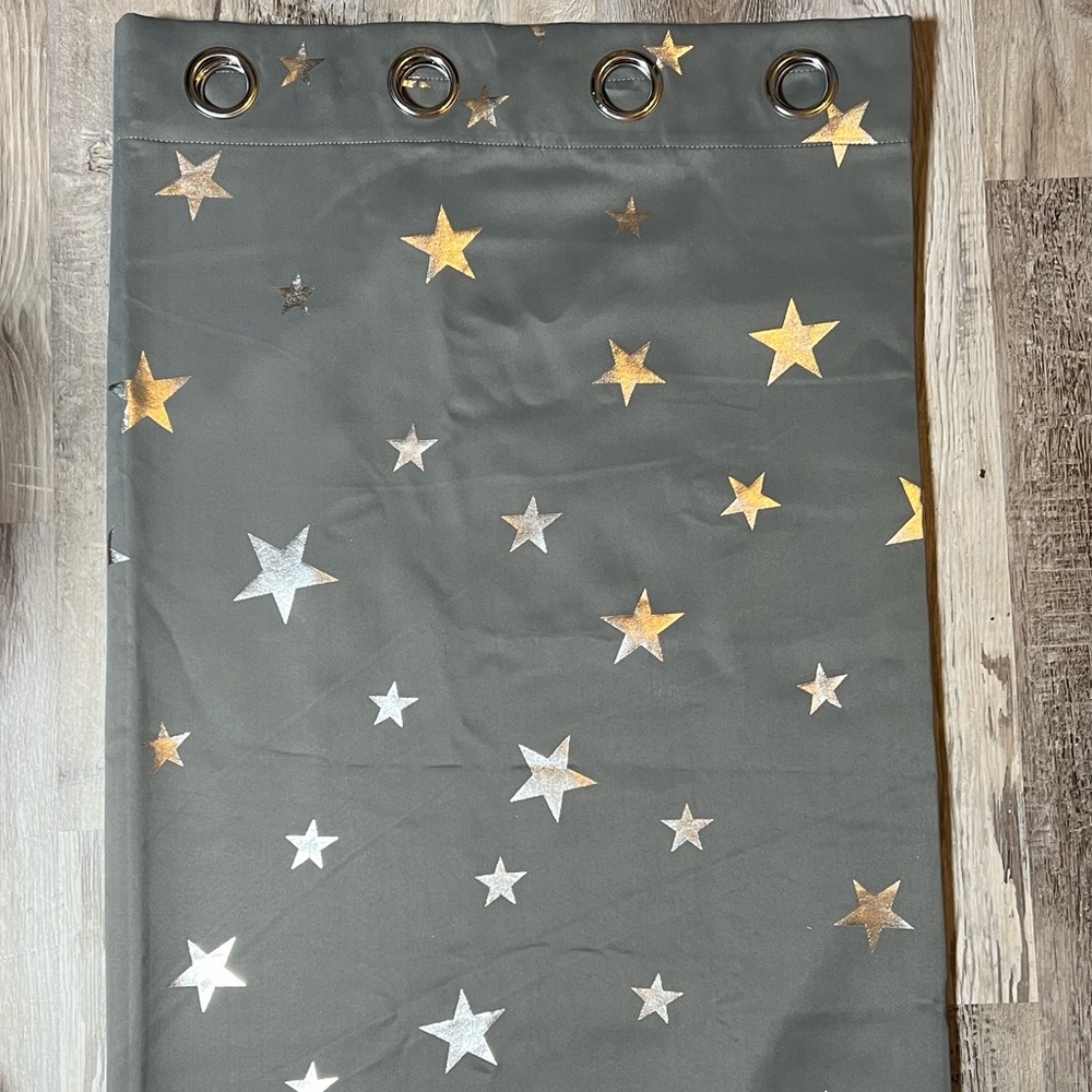 Starry Shapes Silver Foil Printed Blackout Curtain, 100” x 84”